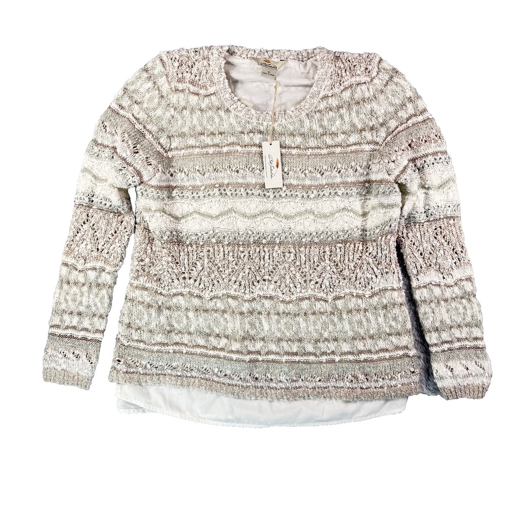 Bob Timberlake NWT Layered Textured Sweater size M Ivory Brown Cottage Artsy NEW